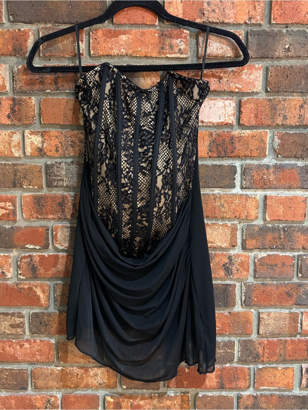 Shein womens tall contrast lace corset draped mini dress black XS